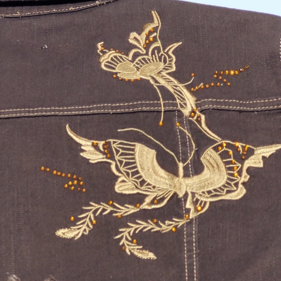 Banana Dark Brown Denim Crop Raw Edge Military Jacket Women's (S**) Made in USA - Picture 11 of 14